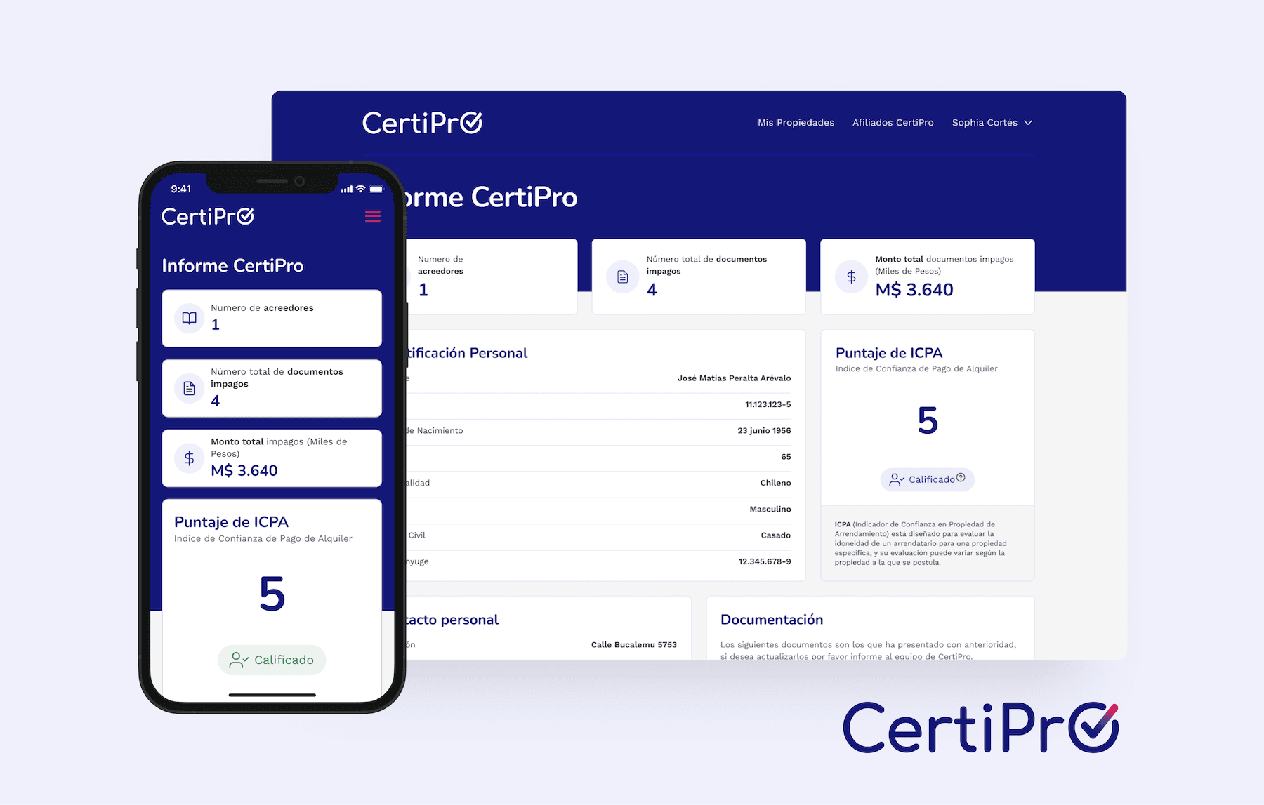 Dashboard de CertiPro con antecedentes consolidados del postulante